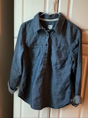 Ladies Long-Sleeve Button Polo Shirt in Denim Blue Top